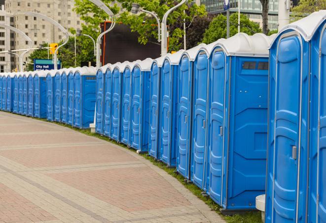 Seasonal porta potty units set up at a Ocala, Florida venue